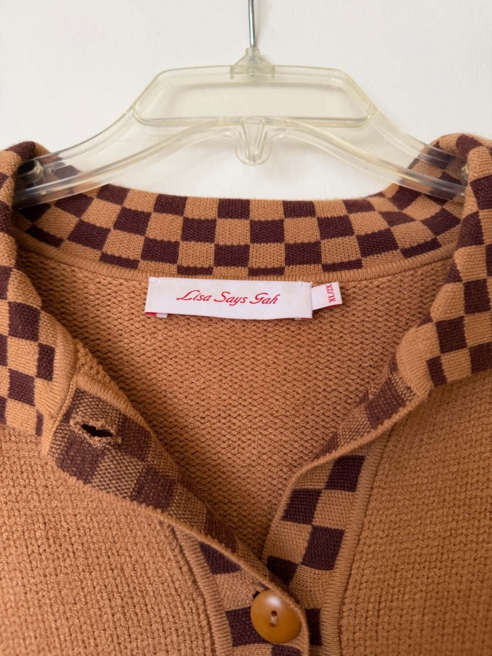 Lisa Says Gah Battenberg Cropped Cardigan with Checker Trim - Picture 3 of 3